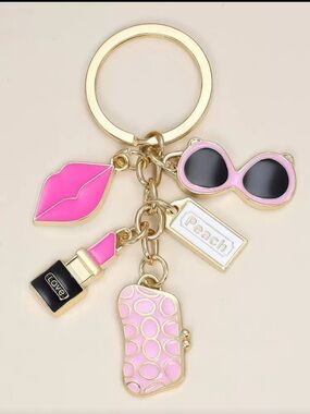 Pink Lipstick & Sunglasses Charm Keychain